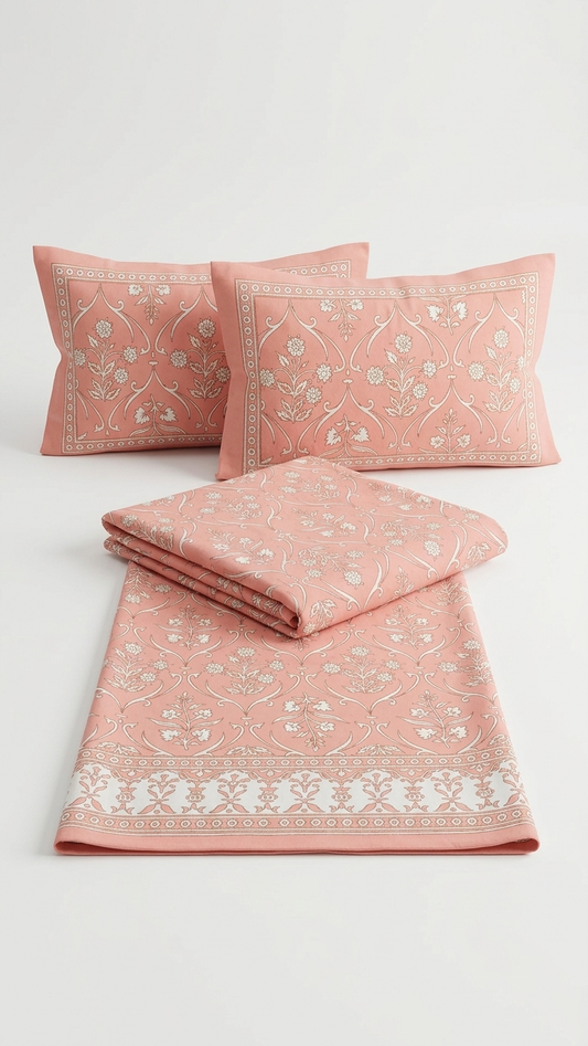 Blush Vine Elegance Cotton Bedsheet