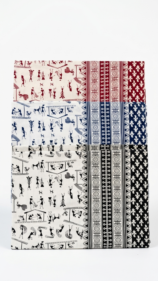 Warli Tribal Block Print Cotton Bedsheet