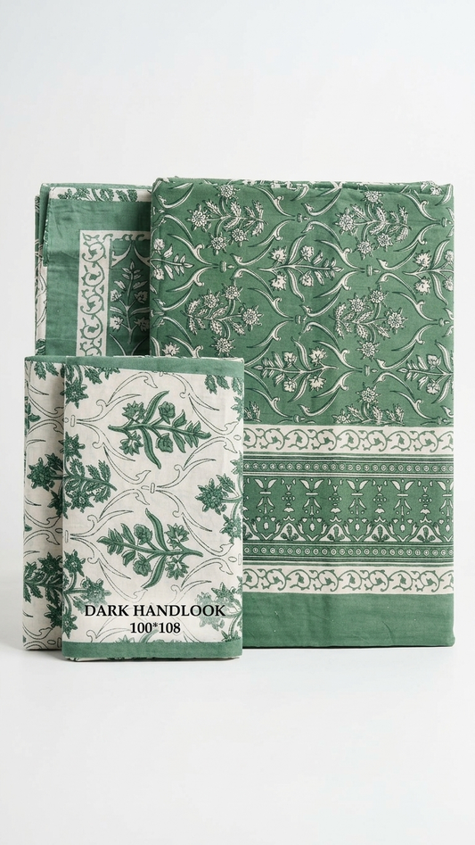 Teal & White Jaal Block Print Cotton Bedsheet Set