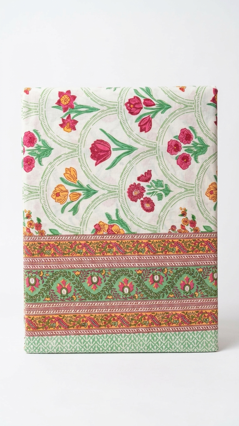 Ivory Multicolour Floral Print Cotton Bedsheet Set