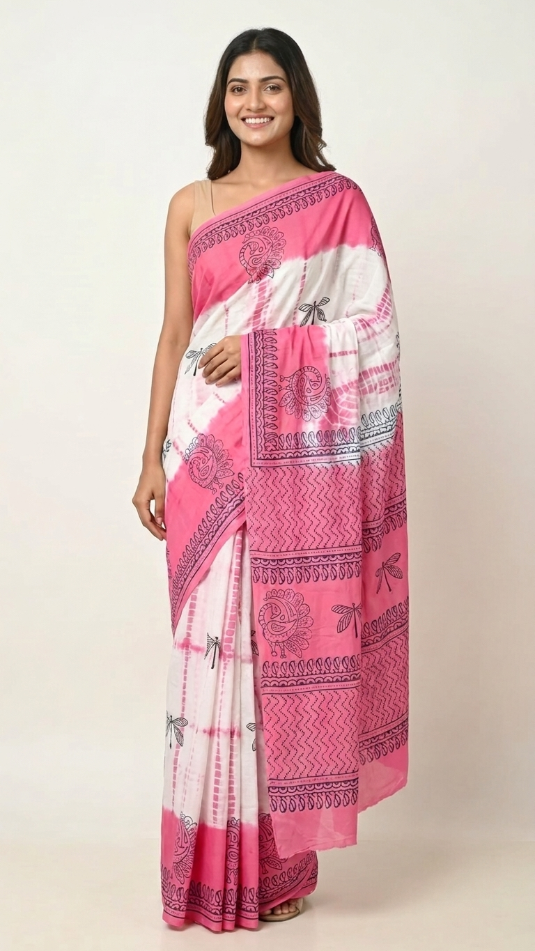 Blush Pink Tie-Dye Mul Cotton Saree