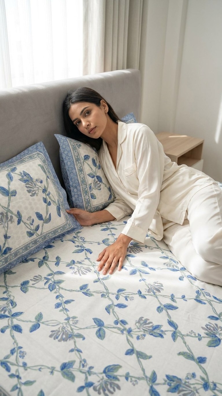 Blue Floral Block Print Bedsheet Set