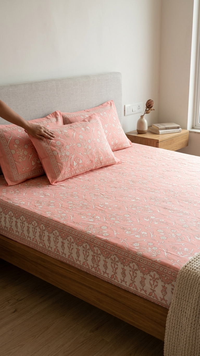 Blush Vine Elegance Cotton Bedsheet
