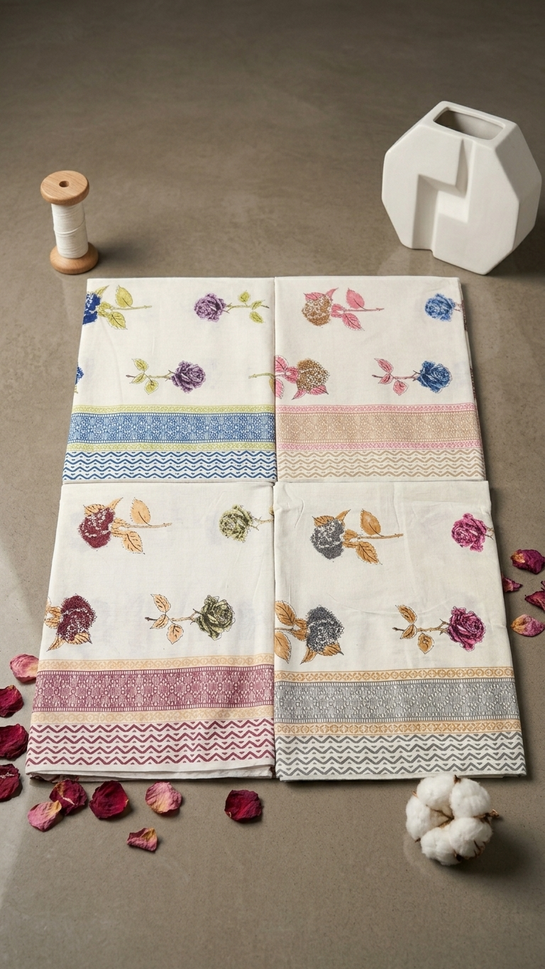 Scattered Rose Block Print Cotton Bedsheet