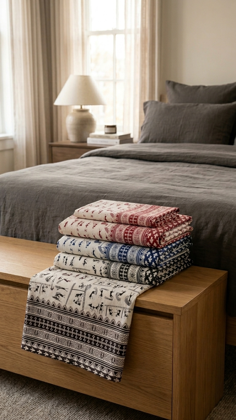 Warli Tribal Block Print Cotton Bedsheet