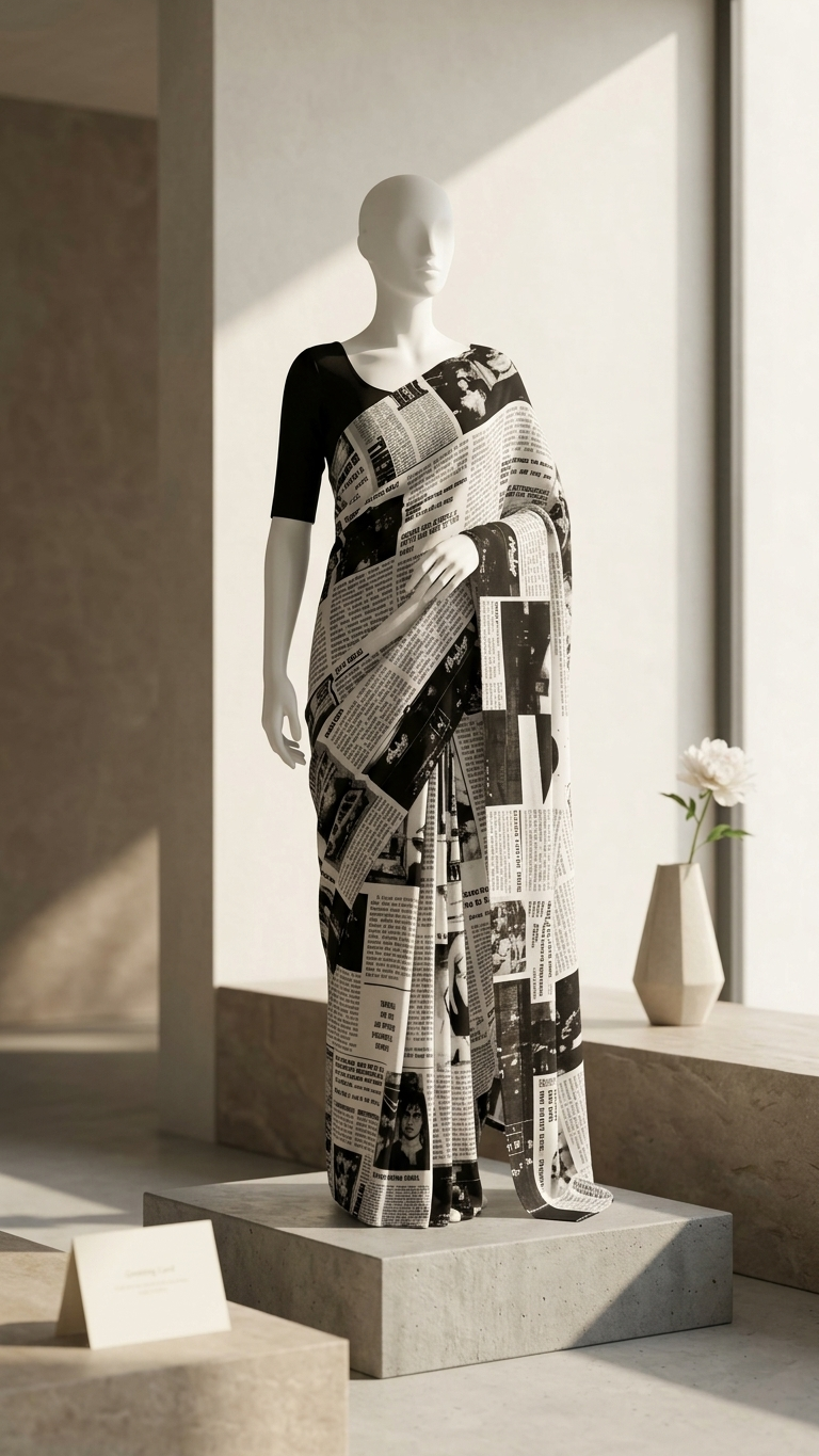 Monochrome Newspaper Print Saree