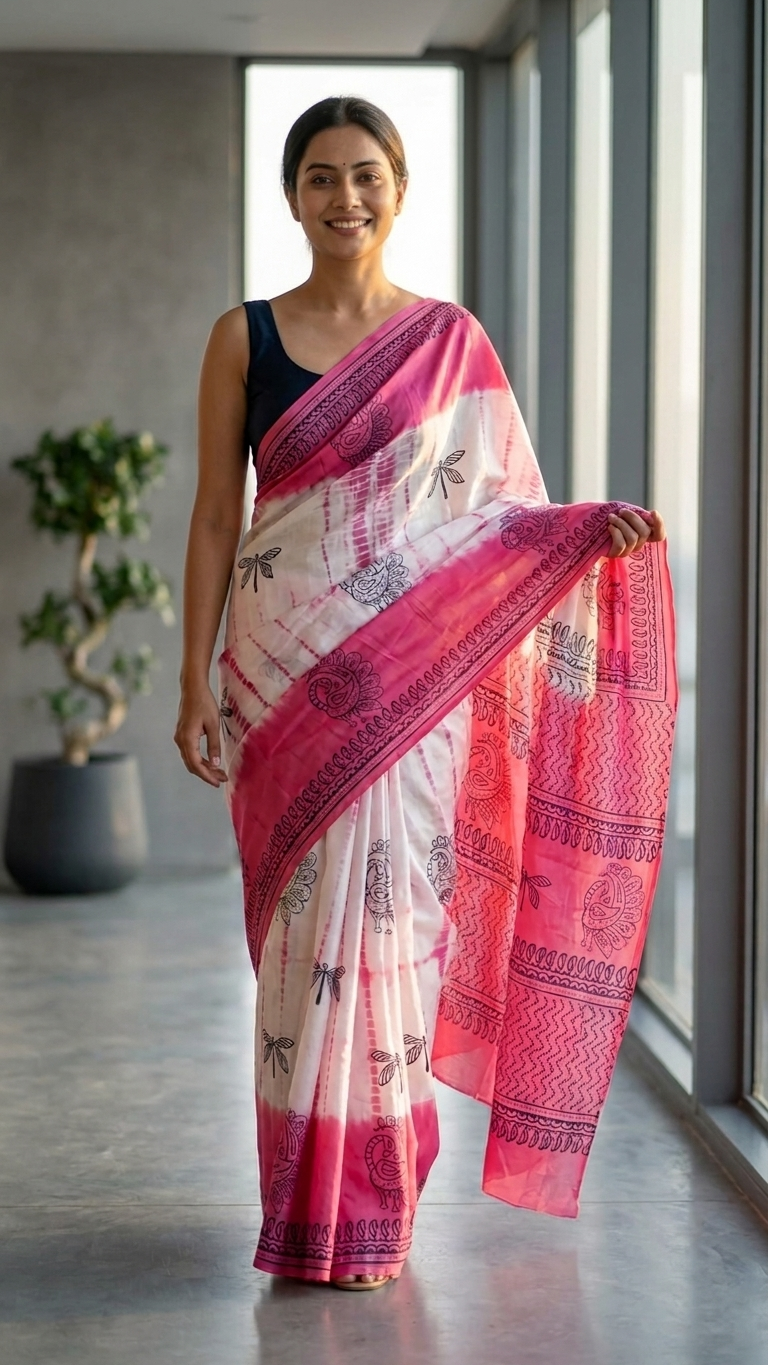 Blush Pink Tie-Dye Mul Cotton Saree