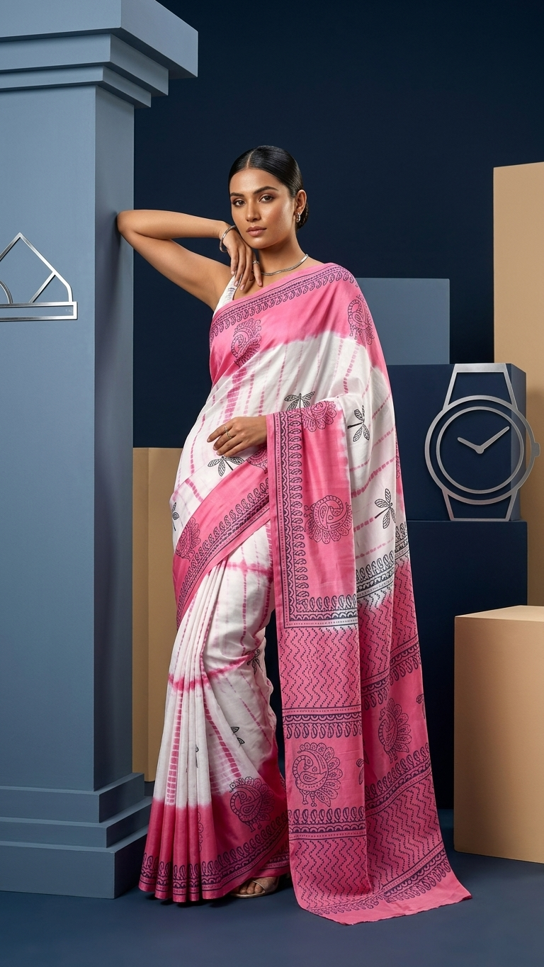 Blush Pink Tie-Dye Mul Cotton Saree