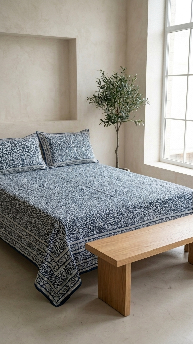 Floral Jaal Block Print Cotton Bedsheet