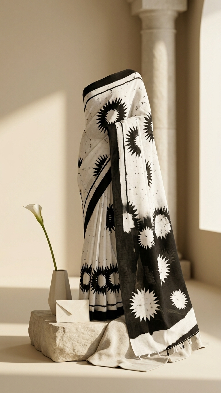 Abstract Sun Motif Cotton Saree