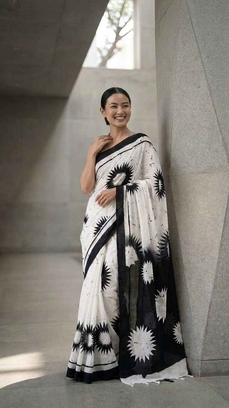 Abstract Sun Motif Cotton Saree