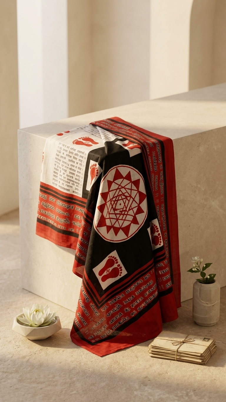Red White Script Print Saree