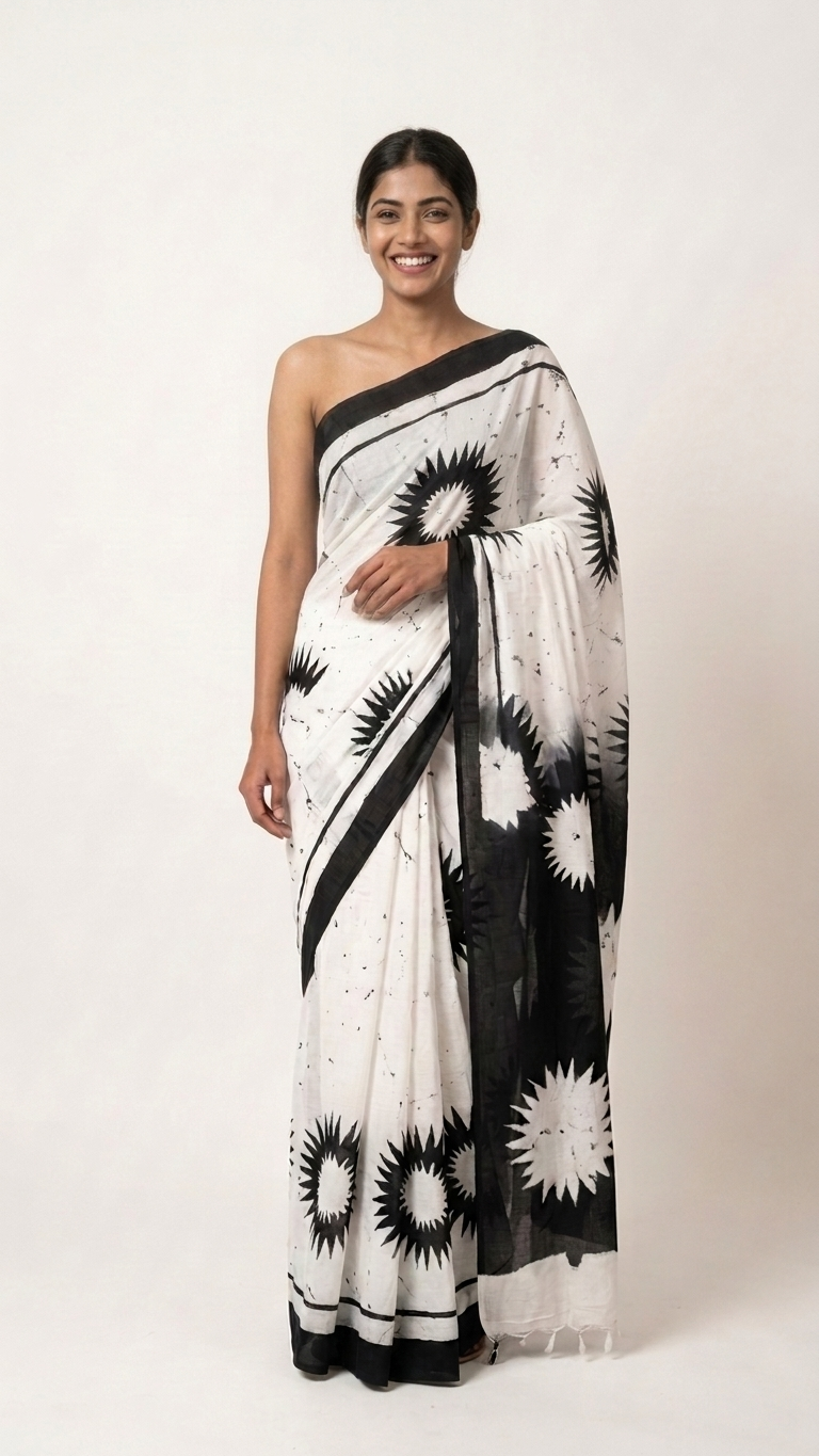 Abstract Sun Motif Cotton Saree