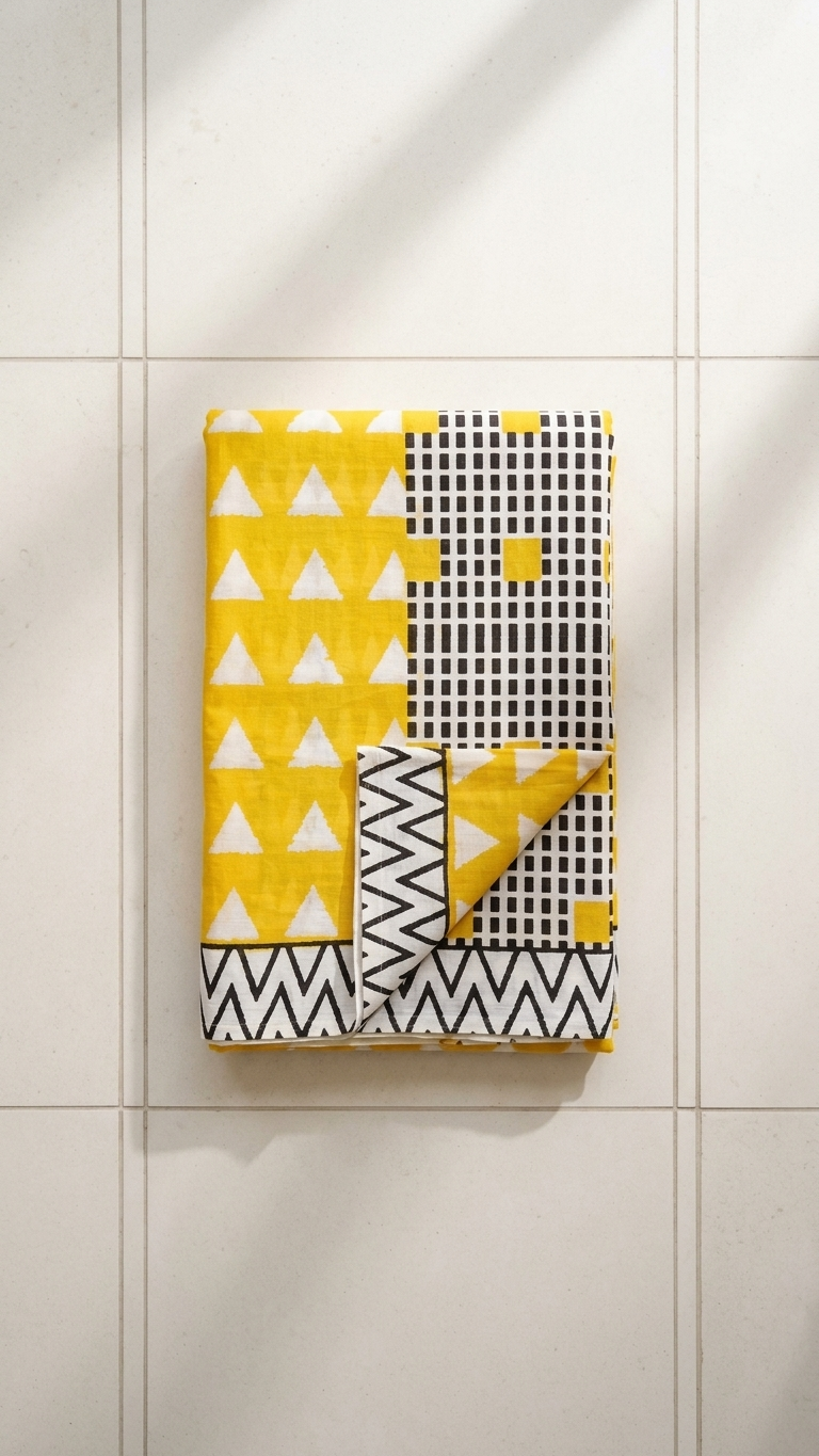 Yellow Geometric Print Saree