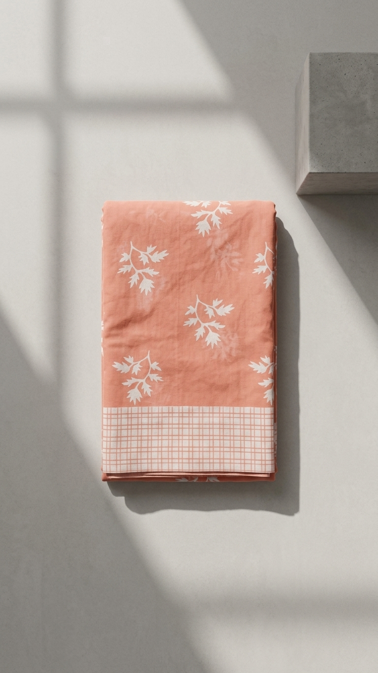 Peach Floral Print Cotton Saree