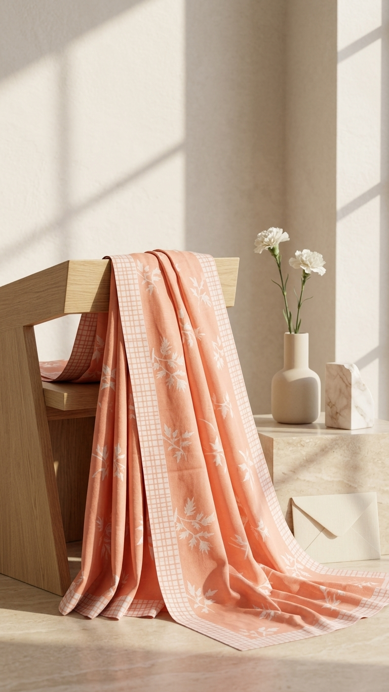 Peach Floral Print Cotton Saree