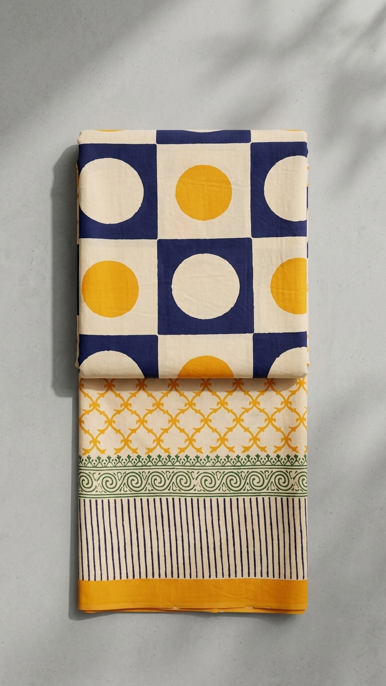 Sunlit Ivory Handblock Print Mul Cotton Saree